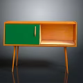 Wooden TV Stand with Green Door Metal Handle and Slim Legs Design