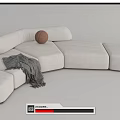 White L Shaped Sectional Sofa With Soft Blanket And Brown Ball 3d model