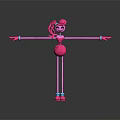 Pink Cartoon Game Character With Long Arms Legs Ponytail Bow And Blue Shoes