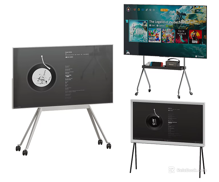 Modern Smart Television With Portable Rolling Stand Displaying Streaming Entertainment Content 3d model 