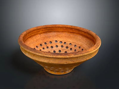 Brown Ceramic Colander With Perforated Design For Kitchen Use 3d model