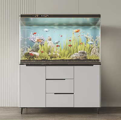 Modern Aquarium Featuring Colorful Fish Plants Rocks And Cabinet 3d model Modern Aquarium Featuring Colorful Fish Plants Rocks And Cabinet 3d model