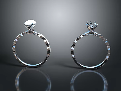 Modern Silver Diamond Rings With Shiny Band And Elegant Design For Daily Accessories 3d model