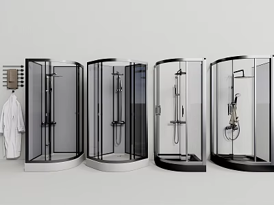 Four Modern Shower Sauna Enclosures With Different Designs And Bathroom Accessories 3d model