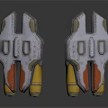 Two Industrial Metal Mechanical Devices With Silver Body Yellow Parts And Brown Details