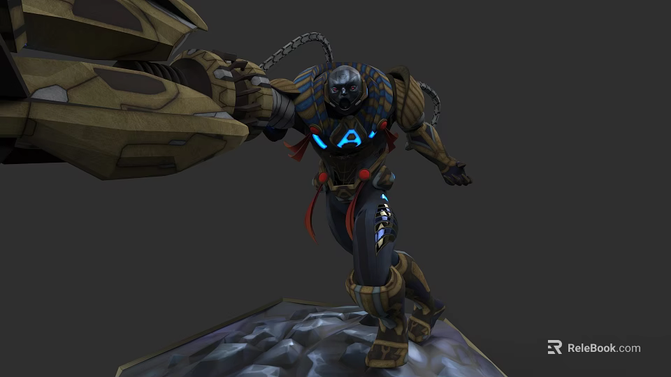 Futuristic Video Game Character With Mechanical Arm Glowing Blue Accents And Battle Stance 3d model 