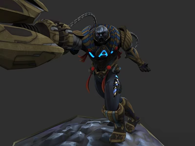 Futuristic Video Game Character With Mechanical Arm Glowing Blue Accents And Battle Stance 3d model