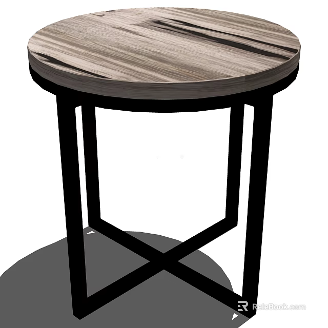 Modern Round Wooden Top Coffee Table With Black Metal Cross Legs Design 3d model 