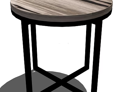 Modern Round Wooden Top Coffee Table With Black Metal Cross Legs Design 3d model