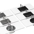 Modern Stainless Steel Kitchen Sinks With Faucet Single and Double Bowl on White Countertops