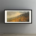 Black Framed Landscape Painting With Mountainous Terrain Cloudy Sky And Earth Tones 3d model