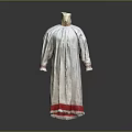 Elegant Long Silver Robe With Red Trim On Cuffs And Hem Displayed On Mannequin