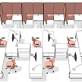 Modern Office Desk Layout with Partitions and Chairs in Workspace Arrangement