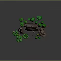 Cartoon Low Poly Forest Scene With Green Trees Brown Rocks And Logs