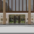 High Ceiling Natural Wood Hotel Lobby Front Reception Area With Bright Open Public Lounge