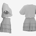 Gray Short Sleeve Top With Layered Frilled Skirt Women's Casual Outfit