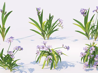 Lush Green Shrubs With Purple Flowers And Vibrant Leaves In Various Forms 3d model