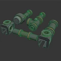 Mechanical Equipment Parts Including Metal Connectors And Cylindrical Components On White