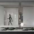 Modern Retail Store with Glass Doors and Green Plants at Entrance with Black Flooring