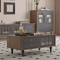 Vintage Wooden Coffee Table With Drawers Glass Doors And Storage Design