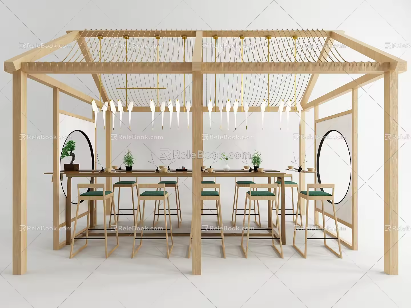 New Chinese Bar Chair Combination Wooden Structure Bar Table and Chair 3d model