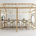 New Chinese Bar Chair Combination Wooden Structure Bar Table and Chair 3d model