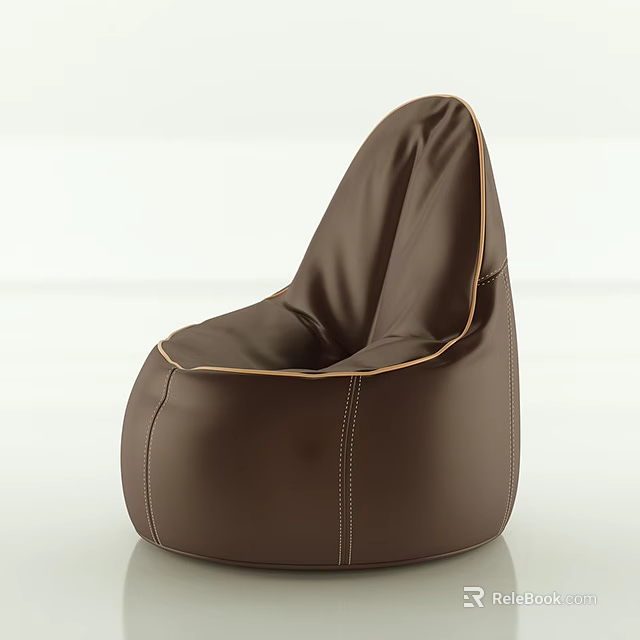 Brown Leather Bean Bag Chair With Modern Design And Stitched Details 3d model 