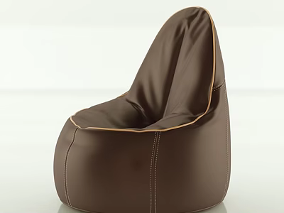 Brown Leather Bean Bag Chair With Modern Design And Stitched Details 3d model