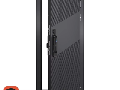Black Modern Swing Door With Perforated Panel Metal Frame And Security Lock 3d model