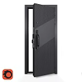 Black Modern Swing Door With Perforated Panel Metal Frame And Security Lock