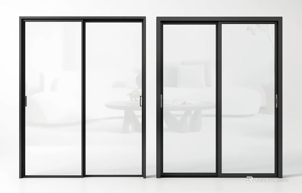 Modern Sliding Doors With Sleek Black Frames Transparent Glass In Living Area 3d model 
