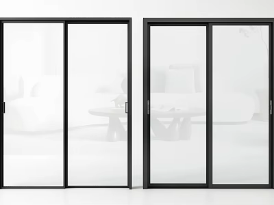 Modern Sliding Doors With Sleek Black Frames Transparent Glass In Living Area 3d model