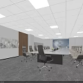 Modern Conference Room Interior Featuring Long Table Multiple Chairs Projection Screen And Ceiling Lights 3d model