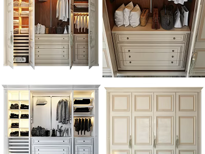 Modern Elegant Wardrobe Interior Design With Wooden Structure Hanging Area Drawers And Lighting 3d model