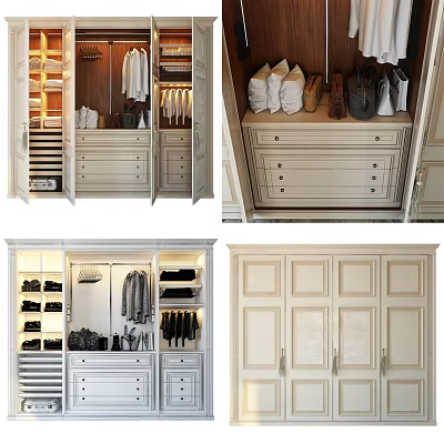 Modern Elegant Wardrobe Interior Design With Wooden Structure Hanging Area Drawers And Lighting 3d model