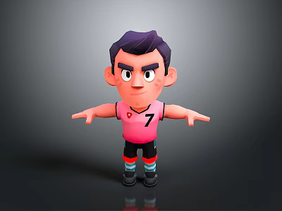 Cartoon Style Man With Purple Hair Pink Vest Number 7 Black Shorts Arms Outstretched 3d model