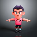 Cartoon Style Man With Purple Hair Pink Vest Number 7 Black Shorts Arms Outstretched