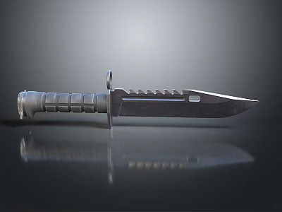 Tactical Military Knife With Silver Textured Handle Serrated Blade And Reflective Surface 3d model