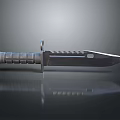 Tactical Military Knife With Silver Textured Handle Serrated Blade And Reflective Surface