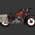 Red Vintage Motorcycle With Leather Seat And Side Storage Bag Classic Design