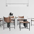 Modern Dining Table Set With Leather Chairs Glass Top And Pendant Light 3d model