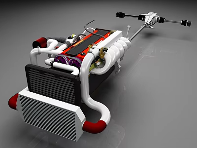 Detailed Mechanical Device Featuring Black Radiator White Pipes And Red Components 3d model
