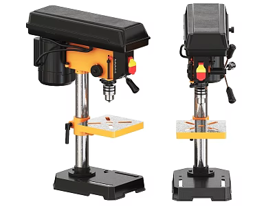 Industrial Drill Press Machine With Black Yellow Design And Stable Base Worktable 3d model