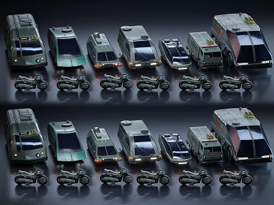 Various Car Models And Motorcycles In Organized Display With Different Designs 3d model