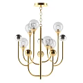 Modern Elegant Golden Metal Chandelier With Transparent Glass Balls And Multiple Bulbs