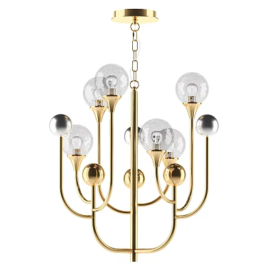 Modern Elegant Golden Metal Chandelier With Transparent Glass Balls And Multiple Bulbs 3d model