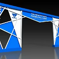 Modern Archway with Blue and White Geometric Structure Featuring New Pattern and New Challenge Text 3d model