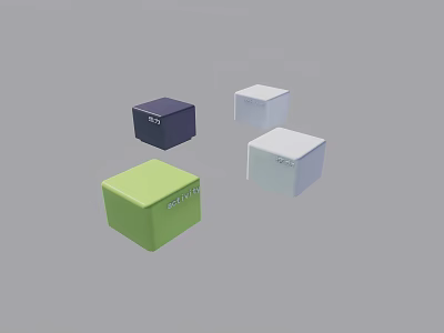 Geometric Multicolored Cubes In Purple White Light Green And Light Blue 3d model