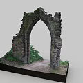 Ancient Stone Ruin Entrance Gate With Moss Covered Walls And Green Plants Model