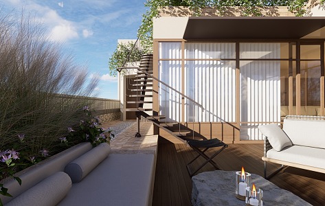 Modern grid garden terrace 3d model